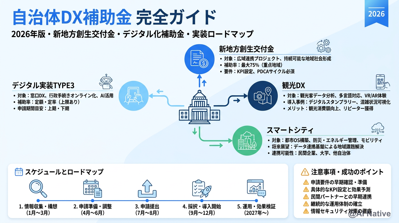 自治体DX補助金 2026年版 完全ガイド ─ 新地方創生交付金・デジタル化補助金・実装ロードマップ