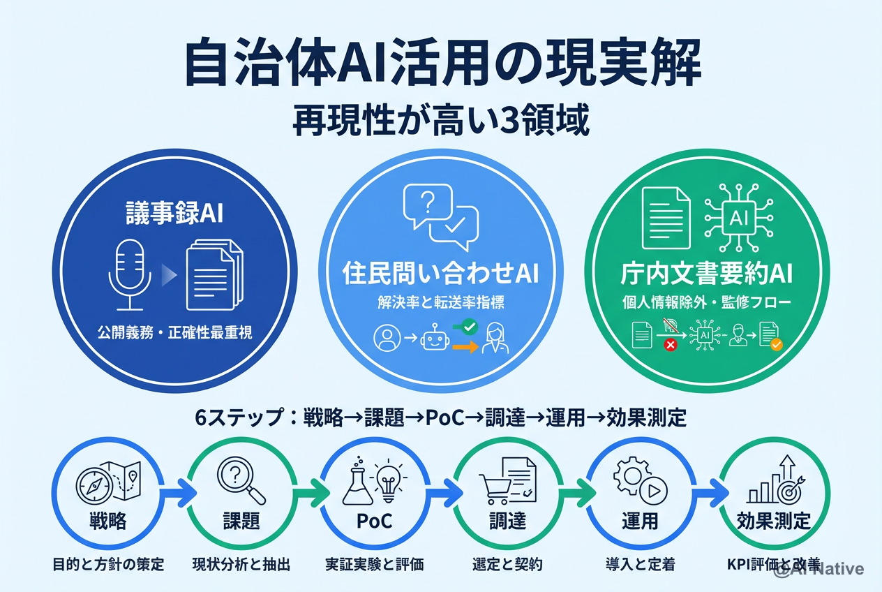 自治体AI活用の現実解 — 議事録AI・住民問い合わせAI・庁内文書要約AIの3領域